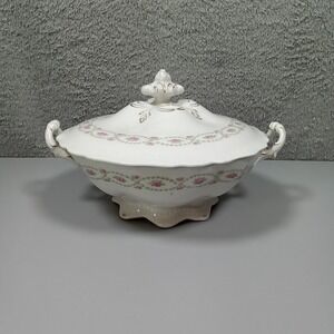 Johnson Bros England Antique Soup Tureen Pink Rose Garland Gold Gilt 1902 Pat